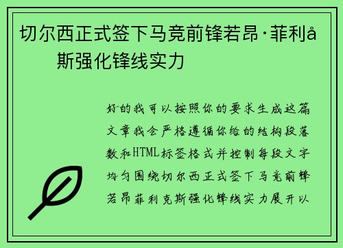 切尔西正式签下马竞前锋若昂·菲利克斯强化锋线实力